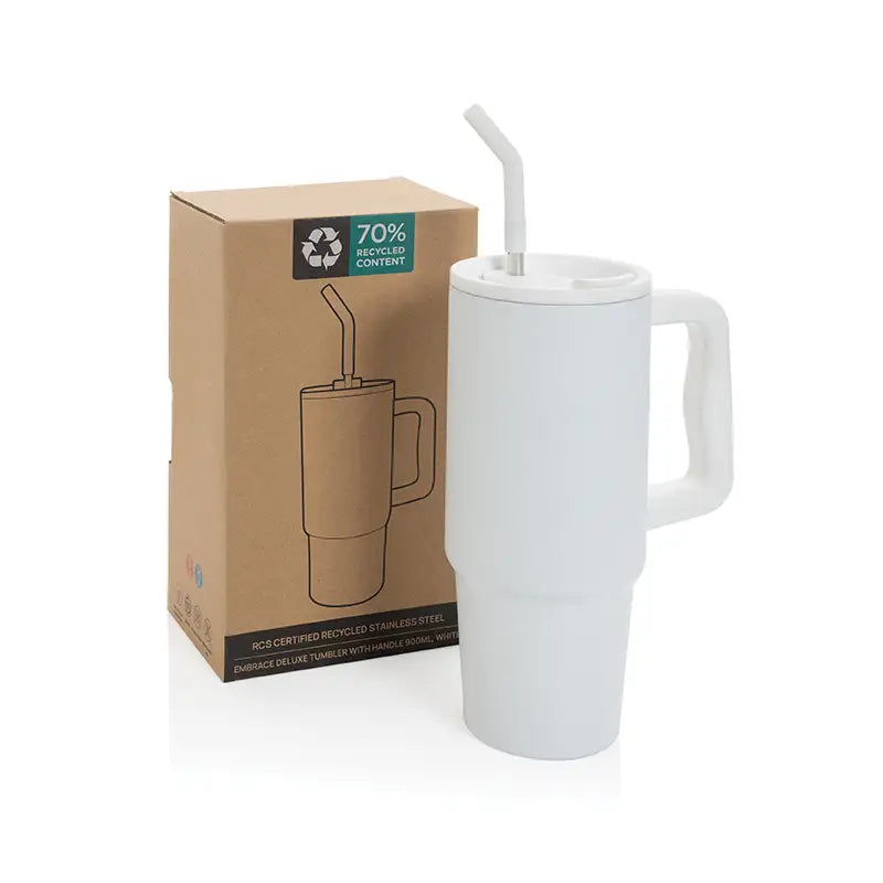 Deluxe 900ml Stainless Steel Tumbler - White
